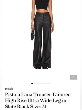 pistola Black Wide-Leg Faux Leather Trousers